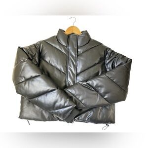 IVL collective black Faux Leather Cropped Puffer Jacket